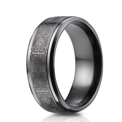 Mens Comfort Fit 9mm Black Titanium Cross Wedding Band