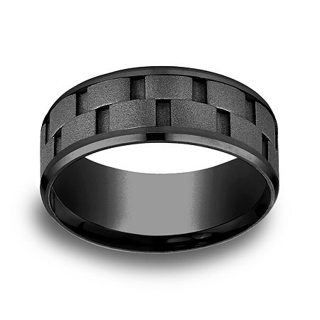 Mens Comfort Fit 8mm Black Titanium Link Inlay Wedding Band, 8, Black