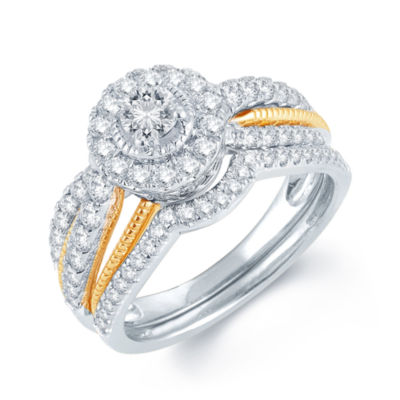 1 CT.T.W. Natural Diamond 14K White, Rose & Yellow Gold Engagement Ring
