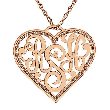 Personalized Script Monogram Initials Heart Pendant Necklace, One Size, Pink