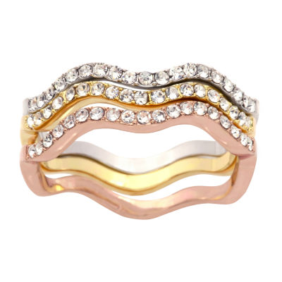 Sparkle Allure Womens Crystal 14k Rose Gold Over Brass Hypoallergenic Ring Set