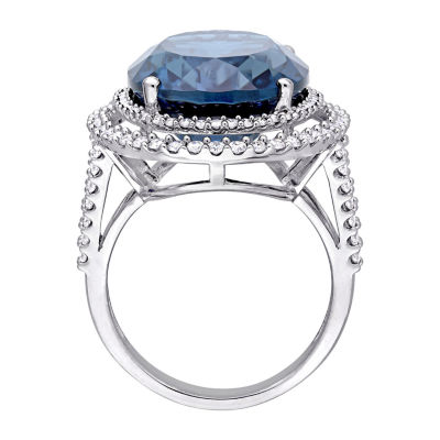 Womens Genuine London Blue Topaz 14K White Gold Cocktail Ring