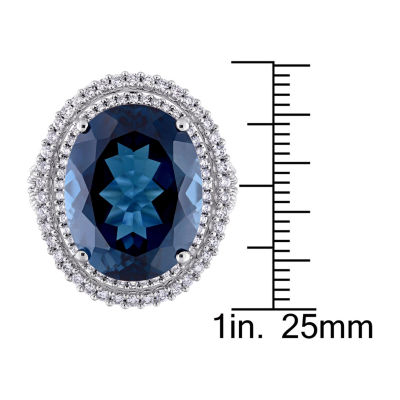 Womens Genuine London Blue Topaz 14K White Gold Cocktail Ring