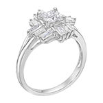 DiamonArt® Womens White Cubic Zirconia Sterling Silver Cluster Cocktail Ring