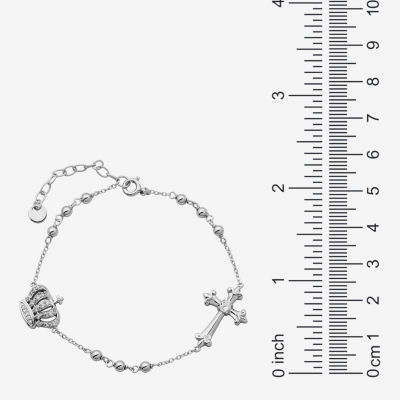 Diamonart Womens Sterling Silver Solid Cross 6 1/2 Inch Link Bracelet