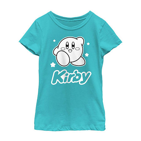 Kirby Little & Big Kid Girls Crew Neck Short Sleeve Regular Fit Graphic T-Shirt, Small, Blue