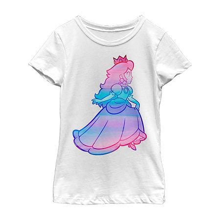 Princess Peach Little & Big Kid Girls Crew Neck Short Sleeve Slim Fit Super Mario Graphic T-Shirt, X-small, White