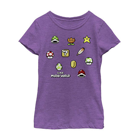 Little & Big Girls Crew Neck Short Sleeve Super Mario Graphic T-Shirt, X-small, Purple