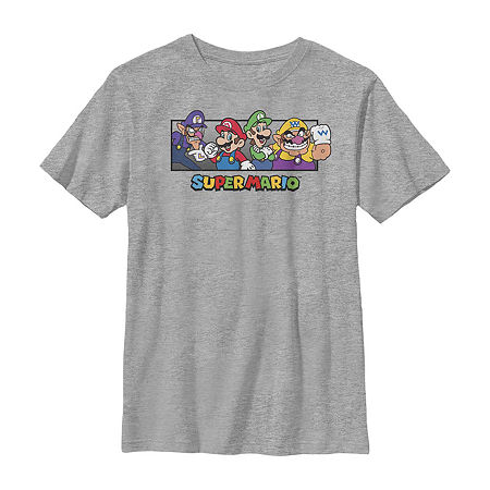 Little & Big Kid Boys Crew Neck Short Sleeve Slim Fit Super Mario Graphic T-Shirt, X-large, Gray
