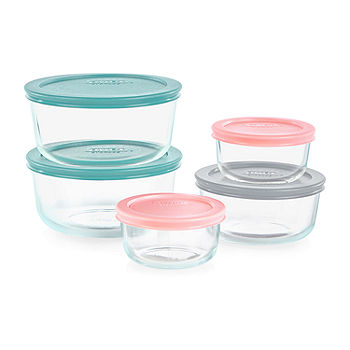 Pyrex Storage 2 Cup Clear Round Dish, Pack of 3 Containers with 2 Color Lids