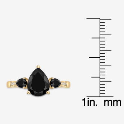 Womens Genuine Black Onyx 10K Gold Pear Cocktail Ring