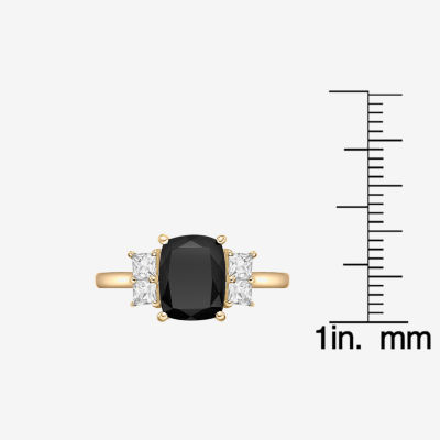 Womens Genuine Black Onyx 10K Gold Cushion Cocktail Ring