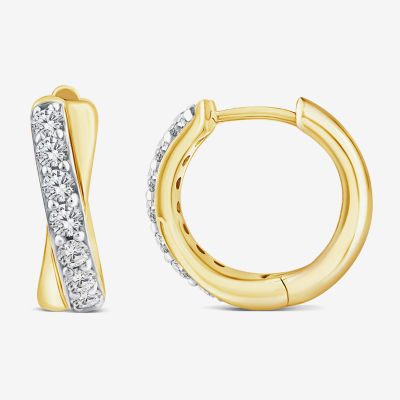 (Si2/ H) Womens 1/2 CT. T.W. Lab Grown White Diamond 10K Gold 14.1mm Hoop Earrings