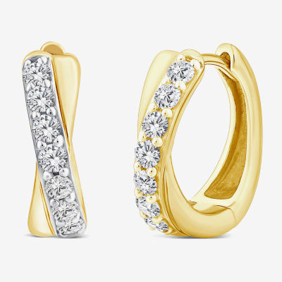 (Si2/ H) 1/2 CT. T.W. Lab Grown White Diamond 10K Gold 14.1mm Hoop Earrings