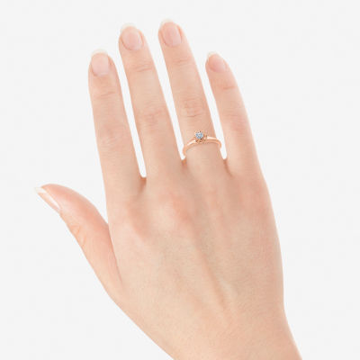 Promise My Love Womens Diamond Accent Natural White 10K Rose Gold Over Silver Round Ring