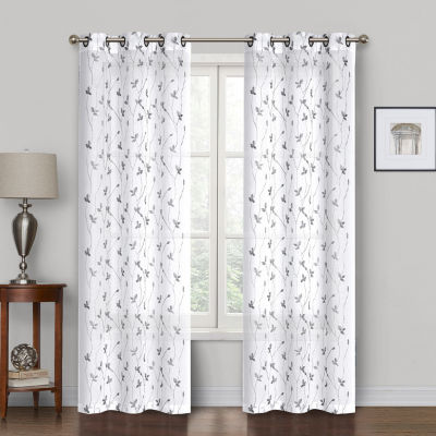 Regal Home Addison Embroidered Grommet Top Sheer Set of 2 Curtain Panels