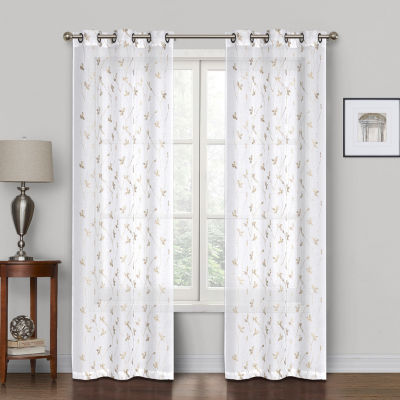 Regal Home Addison Embroidered Grommet Top Sheer Set of 2 Curtain Panels