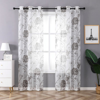 Regal Home Santana Printed Grommet Top Sheer Set of 2 Curtain Panels