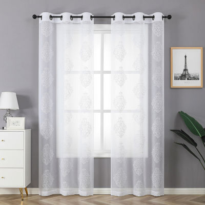 Regal Home Staffa Embroidered Grommet Top Sheer Set of 2 Curtain Panels