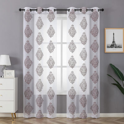 Regal Home Staffa Embroidered Sheer Grommet Top Set of 2 Curtain Panel