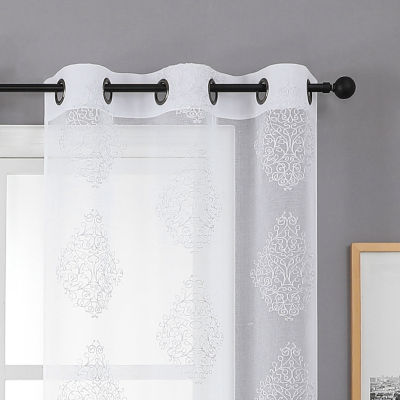 Regal Home Staffa Embroidered Sheer Grommet Top Set of 2 Curtain Panel