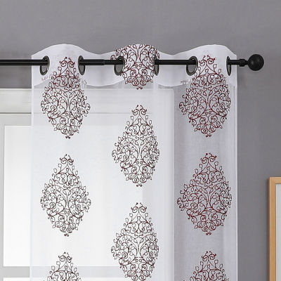 Regal Home Staffa Embroidered Grommet Top Sheer Set of 2 Curtain Panel