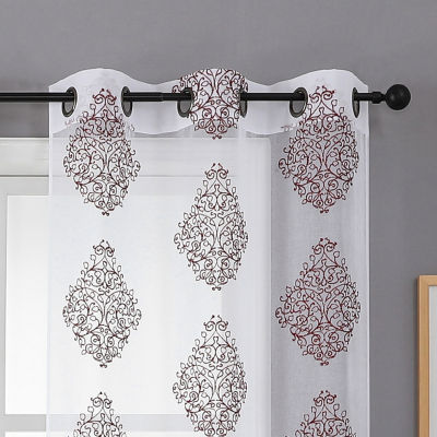 Regal Home Staffa Embroidered Sheer Grommet Top Set of 2 Curtain Panel