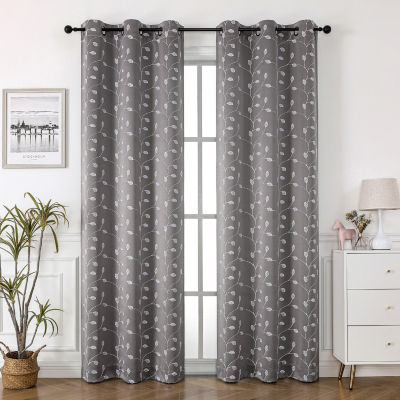 Regal Home Trenton Embroidered Energy Saving Blackout Grommet Top Set of 2 Curtain Panel