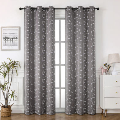 Regal Home Trenton Embroidered Grommet Top Energy Saving Blackout Set of 2 Curtain Panels