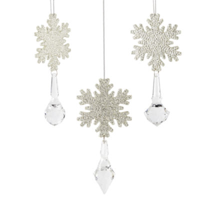 North Pole Trading Co. Glitter Snowflake With Drop Set 3-pc. Christmas Ornament