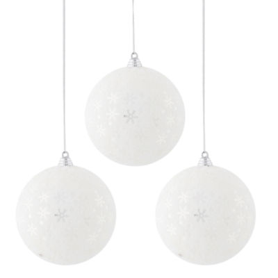 North Pole Trading Co. White Snowflake Ball Set 3-pc. Christmas Ornament