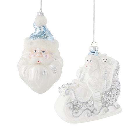 North Pole Trading Co. Santa Head And Sleigh Set 2-pc. Christmas Ornament, One Size, Silver