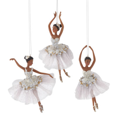 North Pole Trading Co. Ballerinia African American Set 3-pc. Christmas Ornament