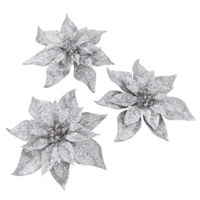 North Pole Trading Co. Silver Poinsettia Clip Set 3-pc. Christmas Clips