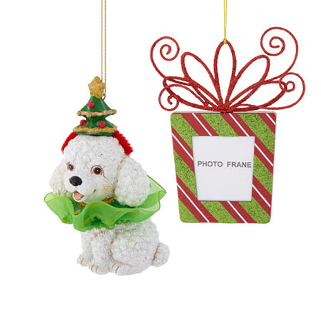 North Pole Trading Co. Poodle And Picture Frame Set 2-pc. Christmas Ornament, One Size, Red