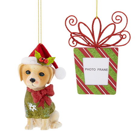 North Pole Trading Co. Golden Retriever And Picture Frame Set 2-pc. Christmas Ornament, One Size, Red