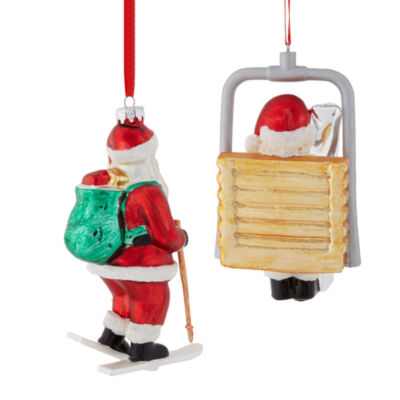 North Pole Trading Co. Glass Santa Ski And Lift Set Christmas Ornament