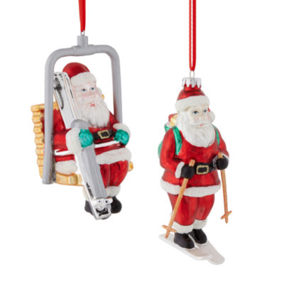 North Pole Trading Co. Glass Santa Ski And Lift Set Christmas Ornament