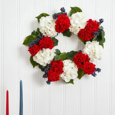 Nearly Natural 21in Geranium And Blueberry Wreath