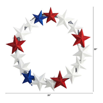 Nearly Natural 18in Red, White, And Blue Stars Wreath