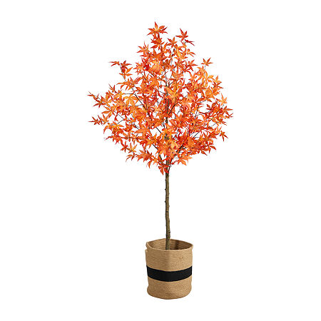 Nearly Natural 6ft Orange Maple Indoor Artificial Tree, One Size, Orange