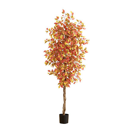 Nearly Natural 7ft Autumn Ficus Indoor Artificial Tree, One Size, Orange