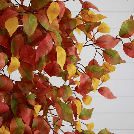 Nearly Natural 7ft Autumn Ficus Indoor Artificial Tree, One Size, Orange