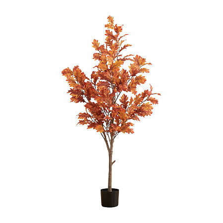 Nearly Natural 5ft Autumn Oak Indoor Artificial Tree, One Size, Orange