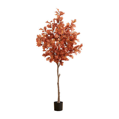 Nearly Natural 6ft Autumn Oak Indoor Artificial Tree, One Size, Orange