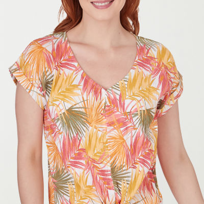 Hearts Of Palm Womens V Neck Short Sleeve Blouse