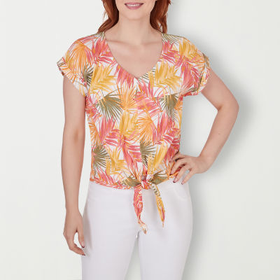 Hearts Of Palm Womens V Neck Short Sleeve Blouse