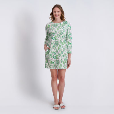Stella Parker Womens Long Sleeve Striped Shift Dress