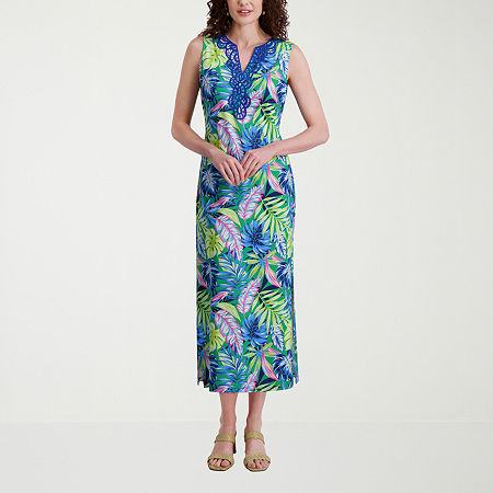 Stella Parker Womens Sleeveless Leaf Maxi Dress, X-large, Blue