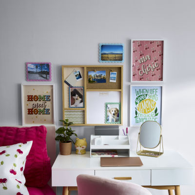 Pink Sky Wooden With Open Storage Desktop Organizer